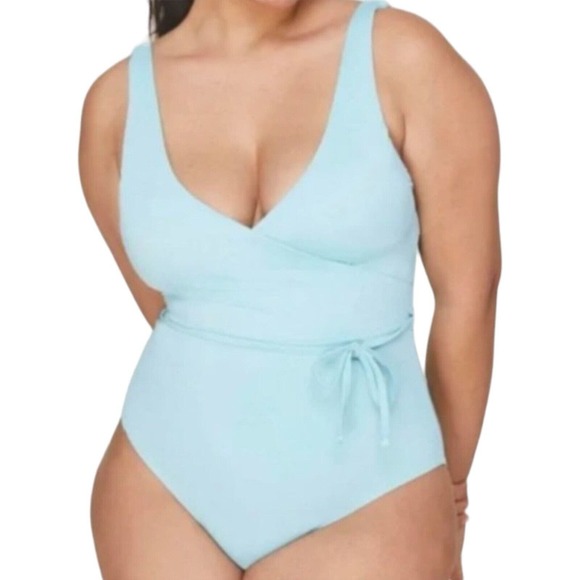 Andie Other - NWT Andie Swim The Belmar One Piece Cabana Blue Tie Waist Swimsuit Sz Medium